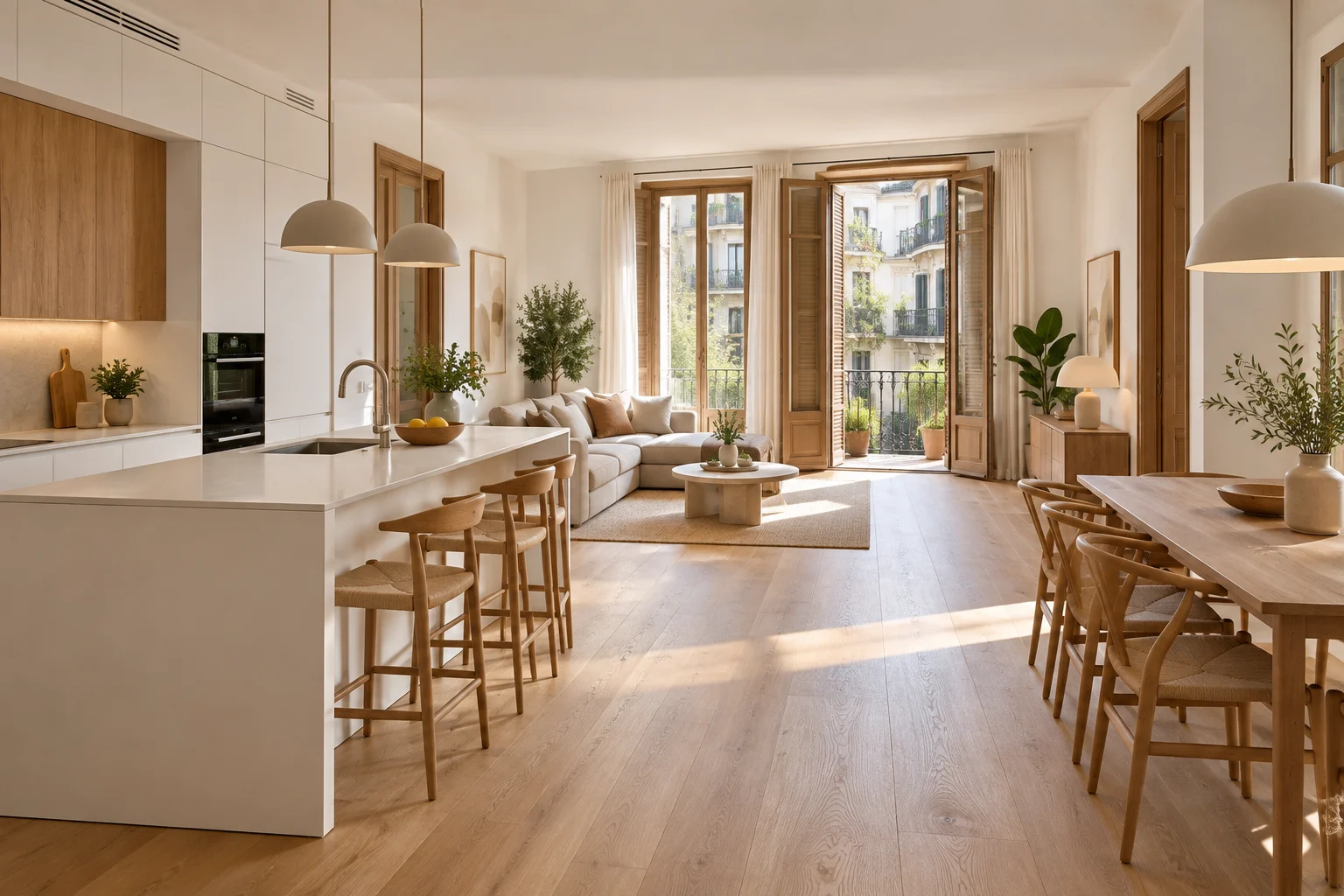 Piso de Barcelona después de una reforma integral con cocina abierta al salón