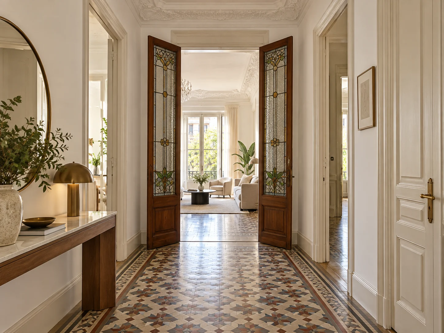 Piso antiguo de Barcelona reformado conservando el mosaico hidráulico original